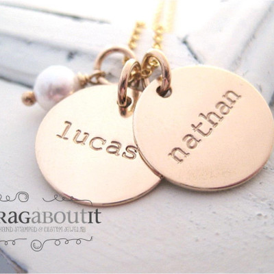 Personalized Hand Stamped Necklace - Personalized Jewelry - Brag About It - Tiny Brag With Pearl