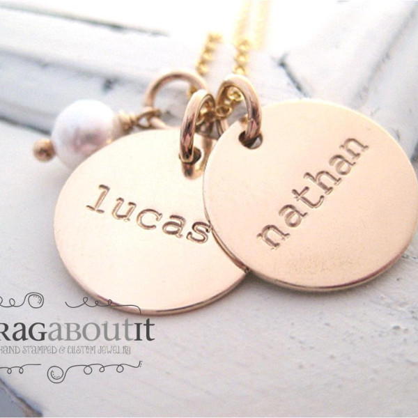 Personalized Hand Stamped Necklace - Personalized Jewelry - Brag About It - Tiny Brag With Pearl