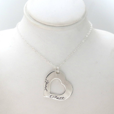 Personalized Heart Necklace - Personalized Jewelry - Kids Names - Custom Mothers Necklace - Grandma - Family - Hand Stamped - Engraved