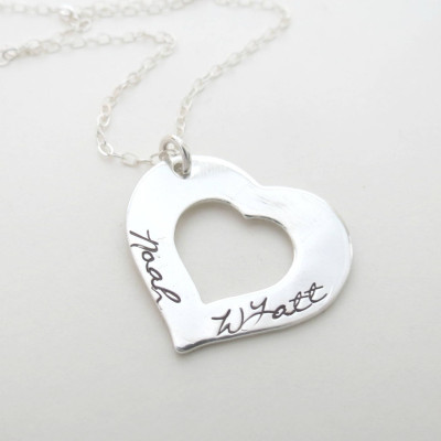 Personalized Heart Necklace - Personalized Jewelry - Kids Names - Custom Mothers Necklace - Grandma - Family - Hand Stamped - Engraved