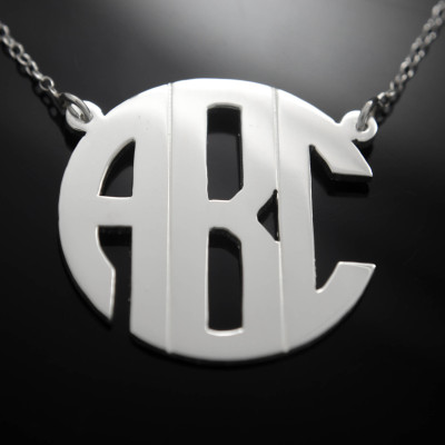 Personalized Initials Letter Monogram Necklace .925 Sterling Silver Pendant Fine Handmade Jewelry