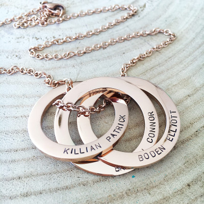 Personalized Jewelry, Russian Rings Necklace, Connecting Rings, Hand Stamped Jewelry, Personalized Gift For Mom, Custom Stamped Necklace