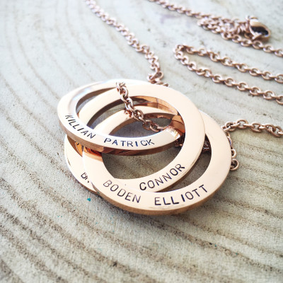 Personalized Jewelry, Russian Rings Necklace, Connecting Rings, Hand Stamped Jewelry, Personalized Gift For Mom, Custom Stamped Necklace