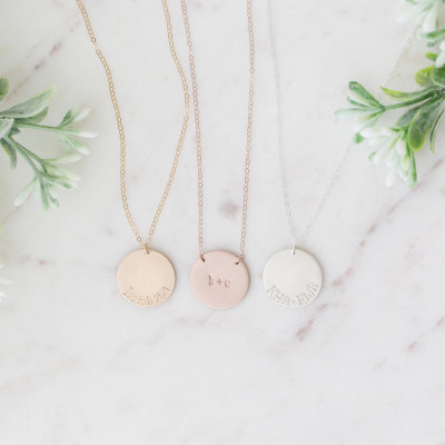 Personalized Large Disc Necklace, Custom Name Plate Disk Necklace, Gold, Silver, or Rose Gold Disc Necklace, Layering Minimalist Necklaces