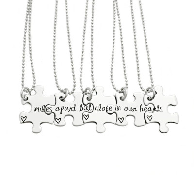 Personalized Miles Apart But Close In Our Hearts Puzzle Piece Necklace Set- Puzzle Pieces - Engraved Best Friends Necklace - Friends - 1219