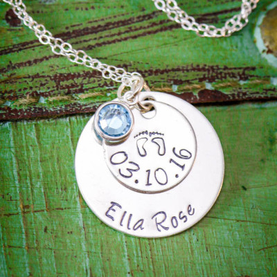Personalized Mommy Necklace • Christmas Present Push New Baby New Mom Gift Baby Feet Necklace Personalize Date Stamped Name Infant Loss