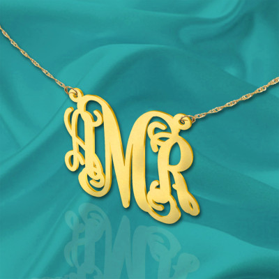 Personalized Monogram - 1.25 inch Monogram necklace - 925 Sterling silver 18k Gold Plated Initial Necklace - Made in USA