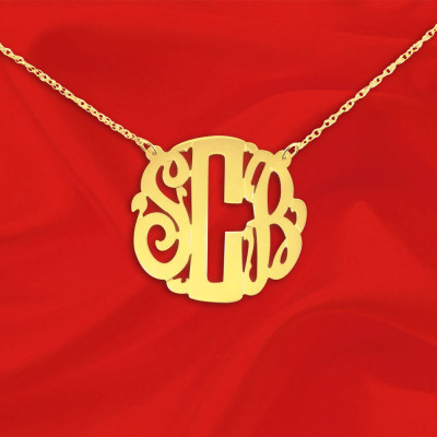 Personalized Monogram 1 inch Sterling silver 18k Gold Plated Monogram Necklace - Made in USA