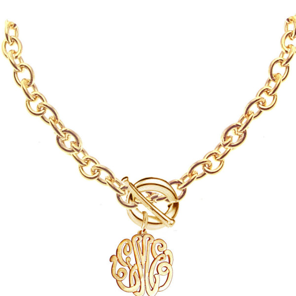 Personalized Monogram Initials Necklace with Toggle Clasp, Large Link Chain - Chunky Jewelry (Order Any Initials) - Yellow or Rose Gold.