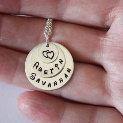 Personalized Mother Necklace, Grandma Necklace, Mommy Gift, Sterling Silver, 2 name charms, Heart Charm