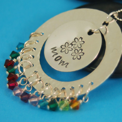 Personalized Mothers Pendant - Large Family - Sterling Silver with Birthstones - Handmade