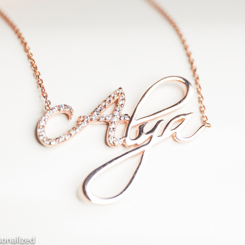 Gold Rose-Gold Dallas Nameplate UK Details about   Personalise Your Name Necklace Silver