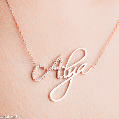 Personalized Name Necklace - Personalized Jewelry - Rose Gold Name Necklace - Custom Name Plate Necklace - Personalized Bridesmaids Gifts