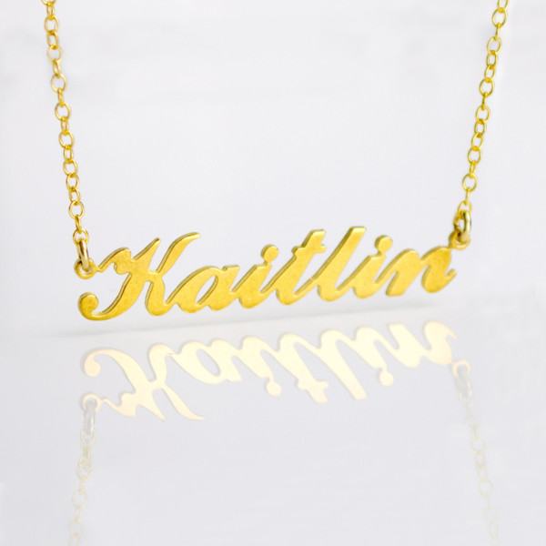 Personalized Name Necklace, Kaitlin nameplate necklace gold, Custom gold name plate Necklace silver, Personalized gift, Cut Name Necklace