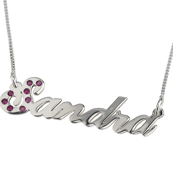 Personalized Name Necklace Sterling Silver With Birthstone Any Name - Carrie Style