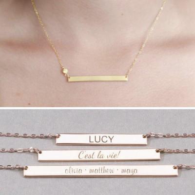 Personalized Name Plate Necklace • Inspirational Skinny Bar • Custom Coordinates Necklace • Roman Numeral Wedding Date Jewelry NM34F54