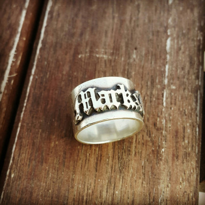 Personalized Name Ring / Name Ring / Men's Gothic Ring / woman's Old English Vintage style ring/ wedding ring / Wide silver ring