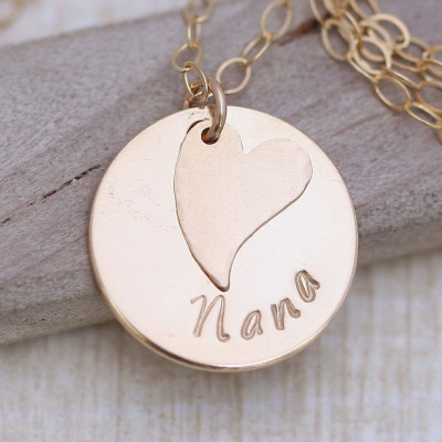 Personalized Nana Necklace, Gold Mothers Necklace, Grandmother Necklace, Custom Stamped Name Necklace, Personalized Gold Necklace with Heart