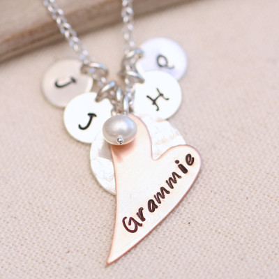 Personalized Nana Necklace, Mixed Metal Mother's Necklace, Gift for women, Grandmother Necklace, Personalized Heart Necklace