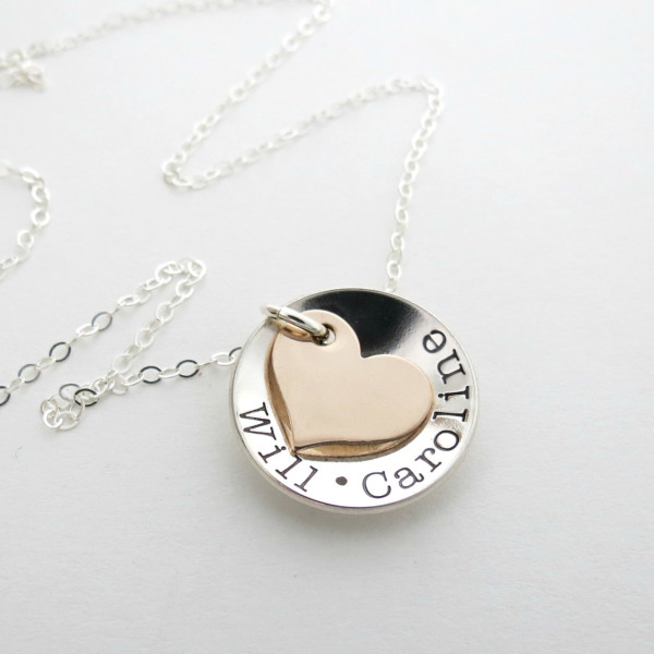 Personalized Necklace - Kids Name Necklace - Couples Name - Heart Necklace - Personalized Jewelry - Grandma - Nana - Mother - Mix Metals