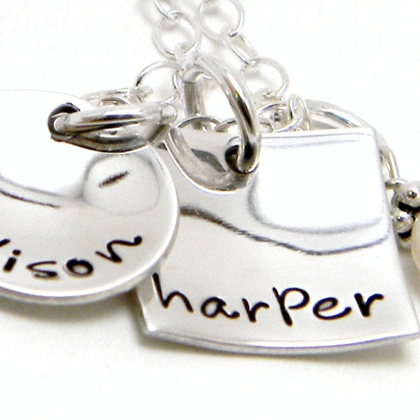 Personalized Necklace - Sterling Silver Hand Stamped Necklace - Tiny Two Cupped with Love
