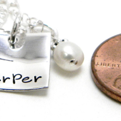 Personalized Necklace - Sterling Silver Hand Stamped Necklace - Tiny Two Cupped with Love