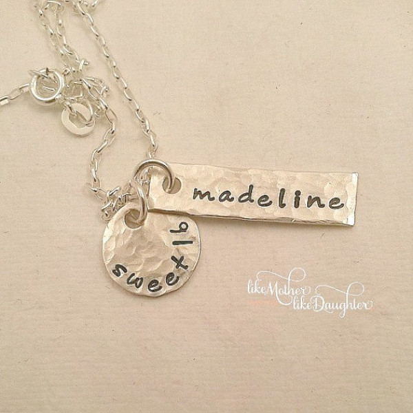 Personalized Necklace - Sweet 16 Jewelry - Sterling Silver Necklace - Personalized Hand Stamped Necklace