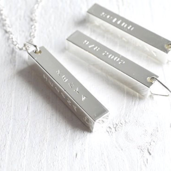 Personalized Necklace, Gift for him and her, Hand stamped Pendant Necklace. Bar necklace. Mothers day Gift.