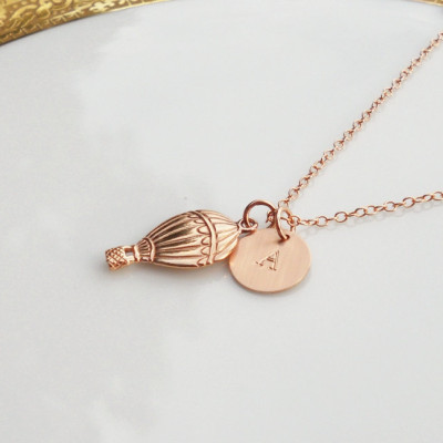 Personalized Necklace, Hot Air Balloon Jewelry, Initial Disc, Rose Gold Necklace, Carnival, Summer Necklace, Custom Jewelry, Gift for Her