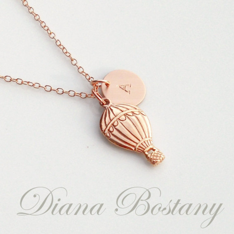 Personalized Necklace Hot Air Balloon Jewelry Initial Disc Rose Gold Necklace Carnival Summer Neckla 245044628 2837
