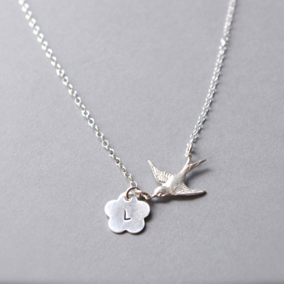 Personalized Necklace, Sterling Silver Necklace, Initial Necklace, Initial Bird Necklace, Bird Jewelry, Bird Fashion, Custom Jewelry
