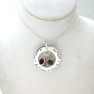 Personalized Necklace with Birthstones - Custom Name Jewelry - Kids Names - Mothers Necklace - Grandma - Womens Necklace - Engraved