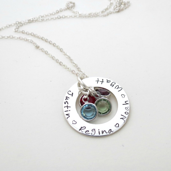 Personalized Necklace with Birthstones - Custom Name Jewelry - Kids Names - Mothers Necklace - Grandma - Womens Necklace - Engraved