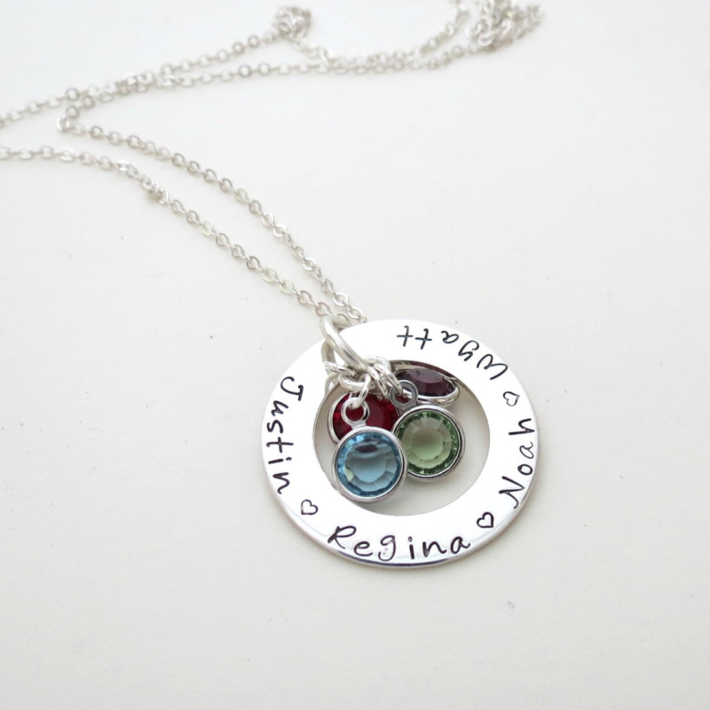 Personalized Necklace with Birthstones Custom Name Jewelry Kids Names Mothers Necklace Grand 465057890 4464
