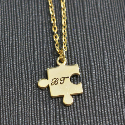 Personalized Puzzle Two Piece Necklace Sterling Silver 925,Rose Gold Necklace,Yellow Gold Necklace,,Personalized Necklace,Bridesmaids Gift