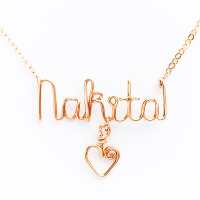 Personalized Rose Gold Name Necklace with heart. Custom Rose Gold Name Necklace with heart charm.