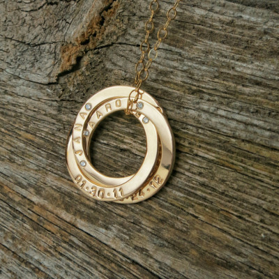 Personalized Russian Ring Necklace • Solid Gold • Linked Circle Necklace • Mother Gift • Diamond • Eternity Necklace • Custom Luxury Jewelry