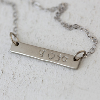 Personalized Solid Gold Bar Necklace 18k White Gold, Initial Bar, Nameplate Bar, Custom Name Necklace