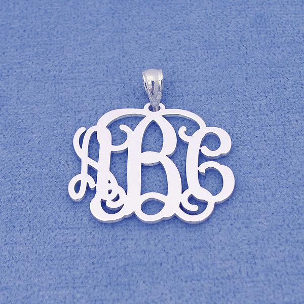 Personalized Solid Sterling Silver 3 Initials Monogram Pendant Necklace Jewelry 1 inch SM31