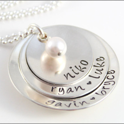 Personalized Stacked Grandma Necklace | Grandma Pearl Necklace, Sterling Silver Name Necklace, Custom Gifts for Grandma, Grandma Jewelry