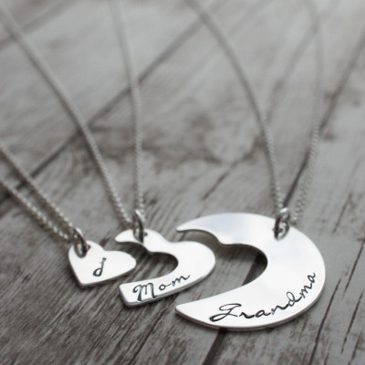 Personalized Three Generation Necklace Set in Sterling Silver by EWD - Grandmother, Daughter, Granddaughter - Valentine's Day Jewelry Gifts