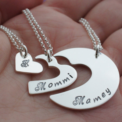 Personalized Three Generation Necklace Set in Sterling Silver by EWD - Grandmother, Daughter, Granddaughter - Valentine's Day Jewelry Gifts