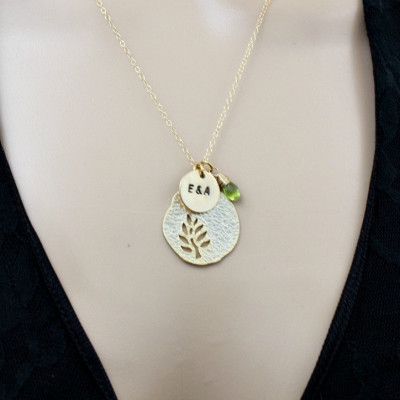 Personalized Tree Necklace, Gold Initial Necklace, Personalized Gift for Women, Custom Birthstone Necklace, Mothers Necklace, Friendship