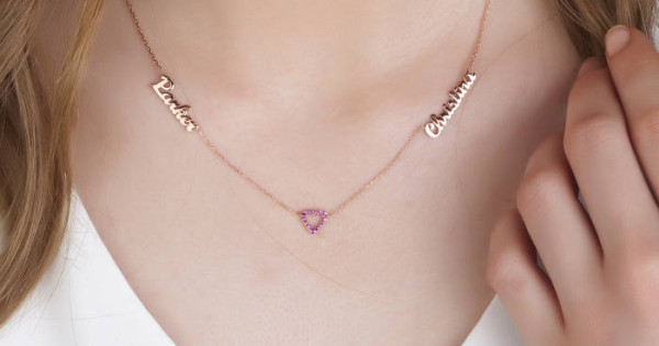 Personalized Two Names Necklace With Heart Dainty Name Tiny Charm 2 Bridesmaid Gift Mother S - 2 Name Pendant Necklace