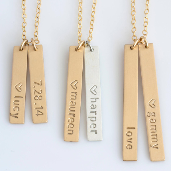 Personalized Vertical Bar Necklace,Vertical Bar Necklace,Name Bar Necklace,Gold Bar,Kids Names Necklace,Gift for Wife, LEILAJewelryShop,N231