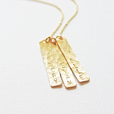 Personalized Vertical Gold Bar Necklace with 1 2 3 4 5 Names - Unique Push Present - Mother's Day Gift Ideas - Gold Name Necklace for Mom