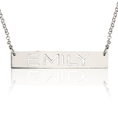 Personalized White Gold Bar Necklace ,Custom Name Plate Necklace , Cut Out Bar Necklace Pendant , Christmas Personalized Necklace Gift