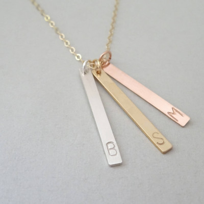 Personalized bar necklace, Custom hand stamped necklace, Minimal vertical bar necklace