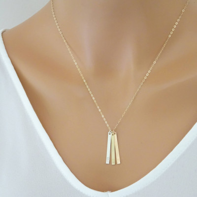 Personalized bar necklace, Custom hand stamped necklace, Minimal vertical bar necklace