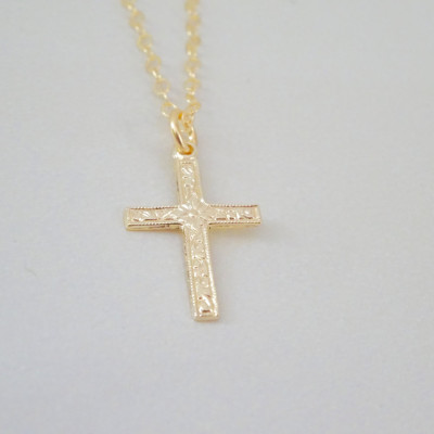 Personalized cross necklace, Initial Gold Plated Necklace, Baptism necklace, Baby Christening jewelery, First communion necklace